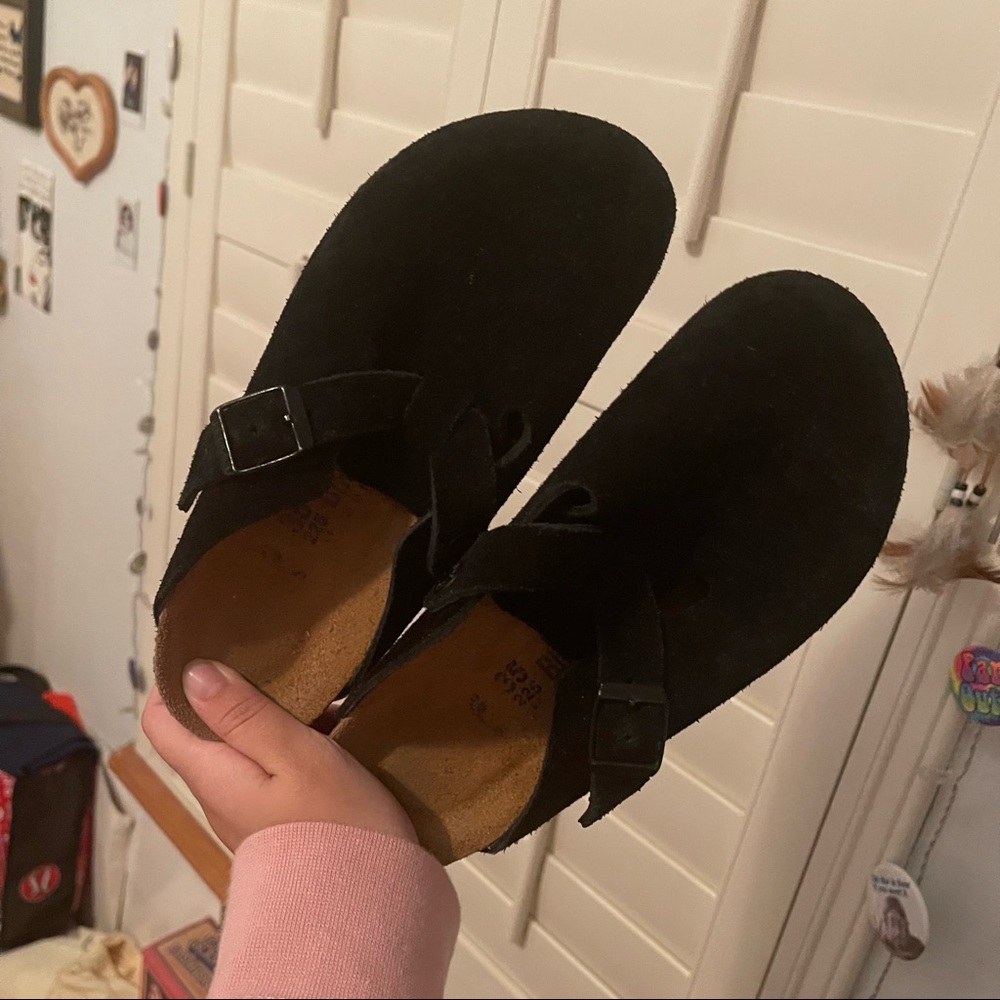 Black Suede Birkenstock Bostons Size 35